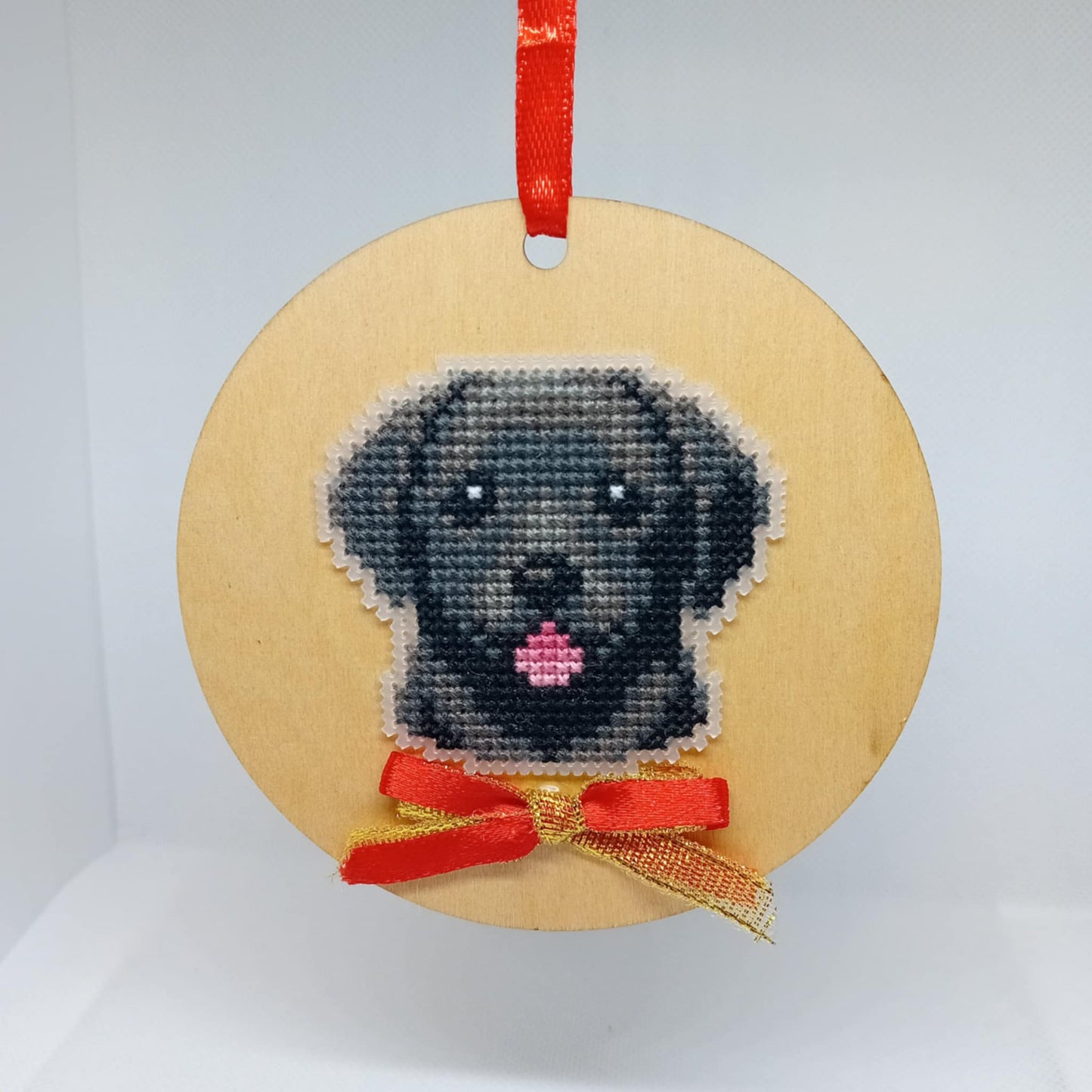 Black Labrador Smiling Pet Portrait Wooden Base