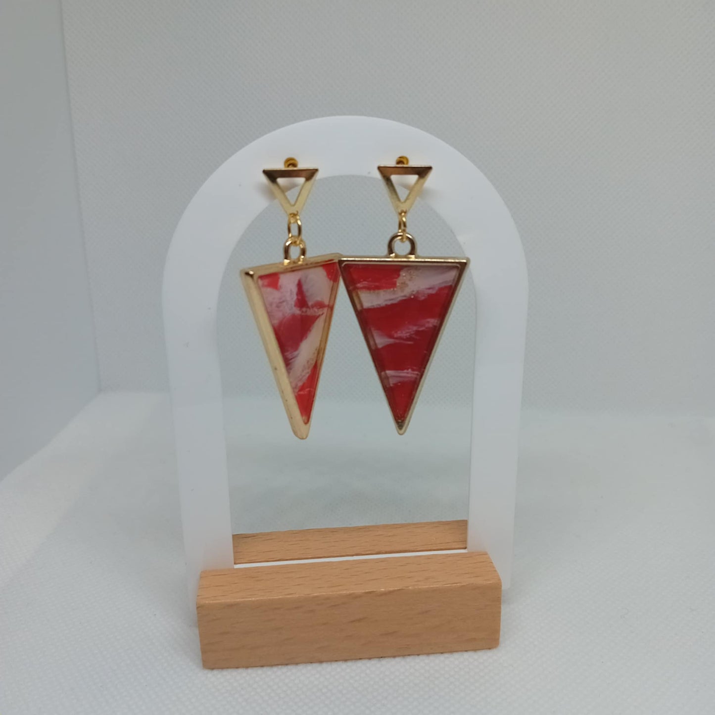 Triangle Red Marble Dangled Earrings
