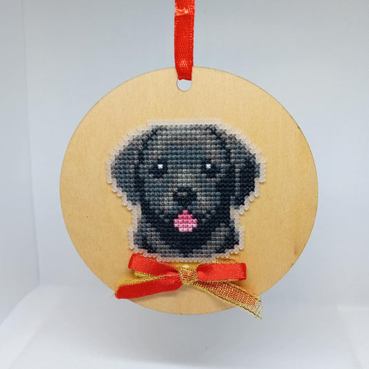Black Labrador Smiling Pet Portrait Wooden Base