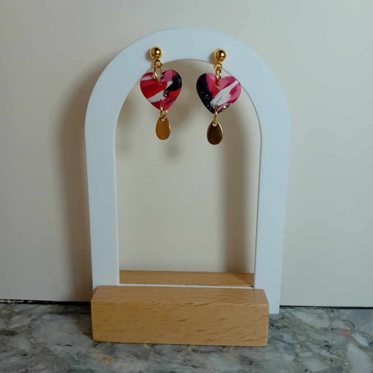 Red Heart Marble Dangled Earrings