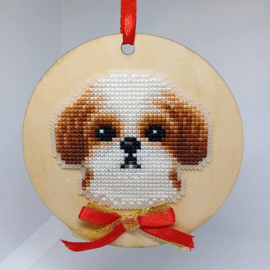 Brown & White Shih Tzu Pet Portrait Wooden Base
