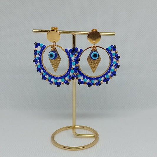 Blue Evil Eye Hoop Earrings