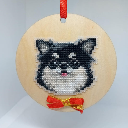 Long - Haired Black & White Chihuahua Pet Portrait Wooden Base