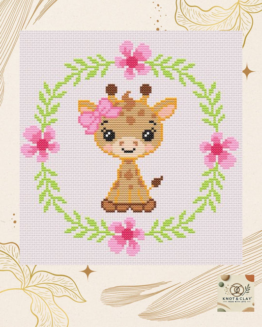 Giraffe with a Pink Bow Cross Stitch Pattern