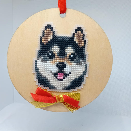 Black & Tan Shiba Inu Smiling Pet Portrait Wooden Base